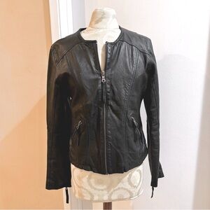 Oakwood Leather Moto Genuine Black Soft Lined Collarless Zip Up Jacket France M